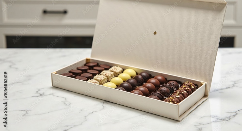 An assortment of fine chocolates in a gift box An assortment of fine chocolates in a gift box