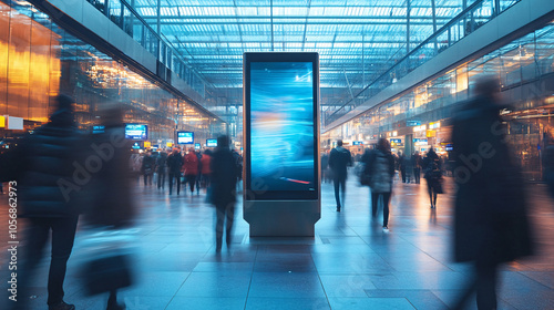 Blank Billboard in airport. Mock up,
Blank advertising banner, billboard mockup in generic modern interior or airport environment.