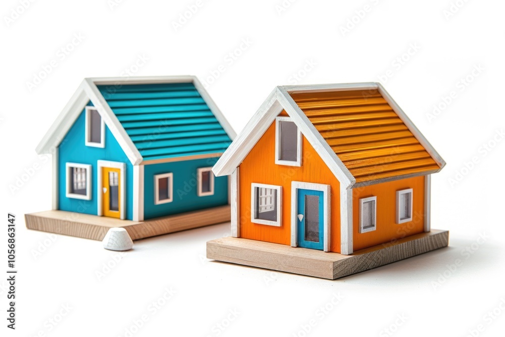 Two small homes situated side by side, potentially with shared wall or garden