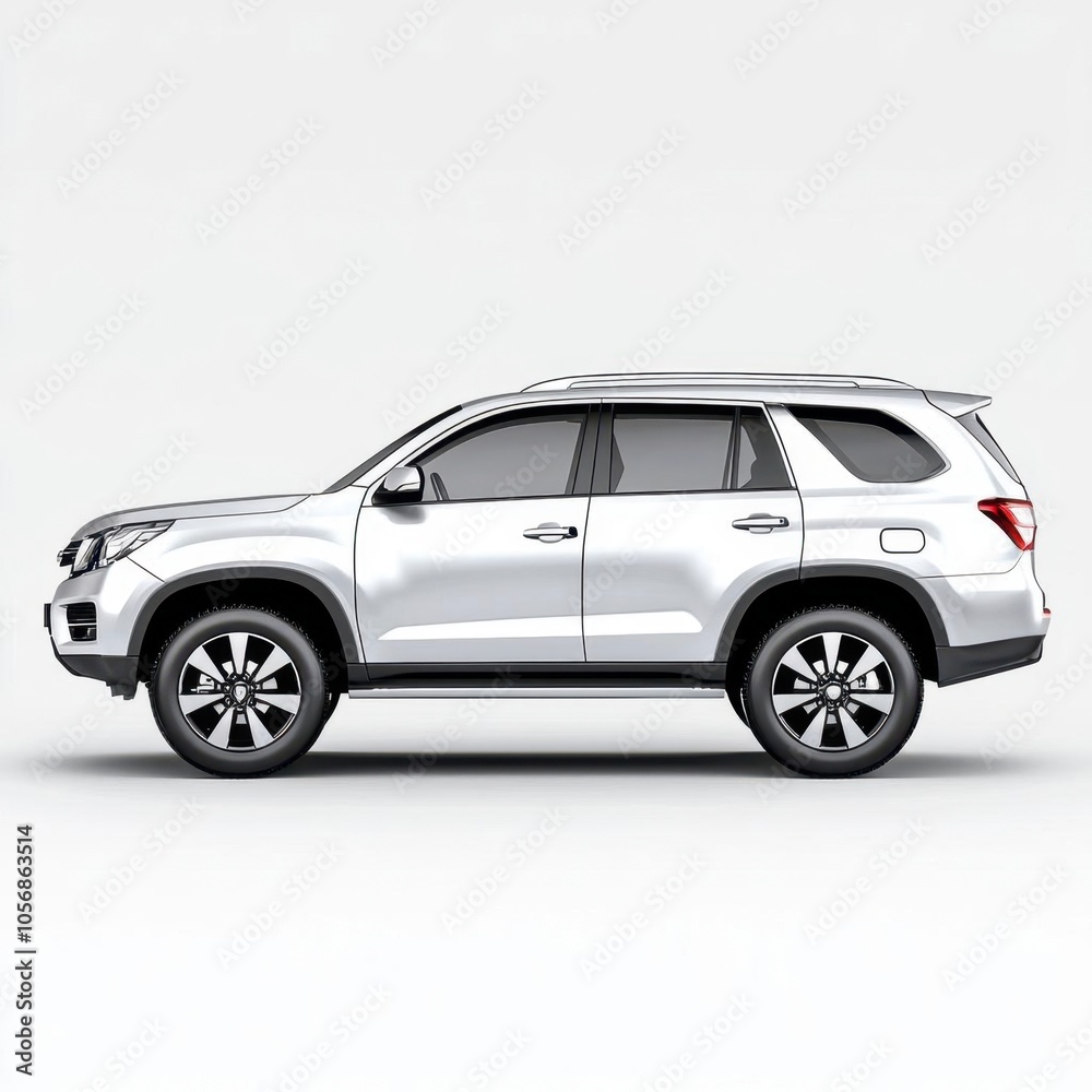 A photostock of a silver SUV on a white background, sleek and modern. A photostock of a silver SUV on a white background, sleek and modern.