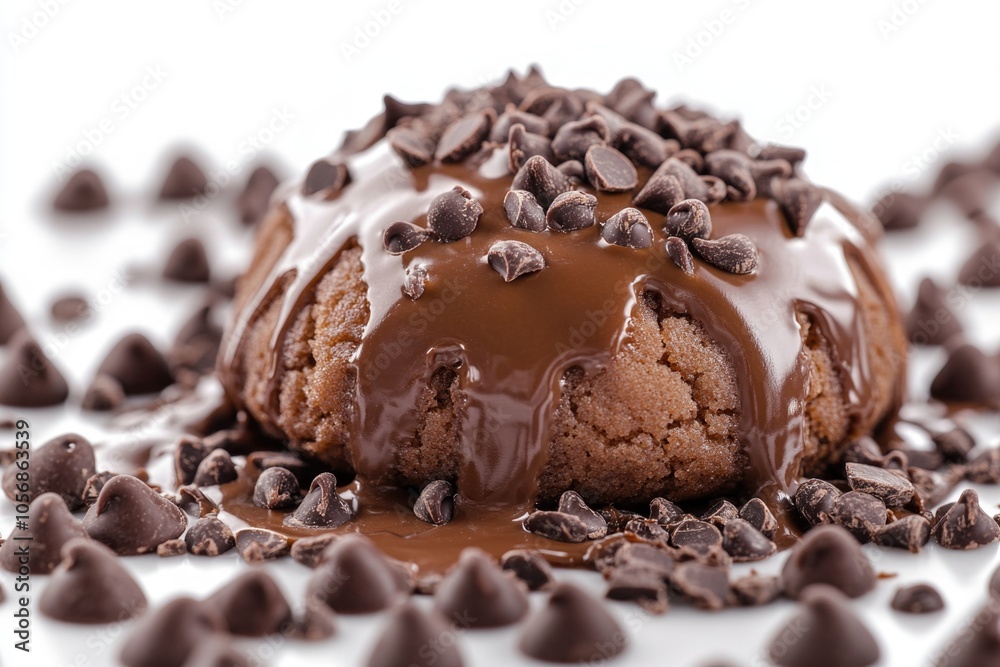A delicious-looking chocolate chip cookie with a rich drizzle, perfect for snacking or baking A delicious-looking chocolate chip cookie with a rich drizzle, perfect for snacking or baking