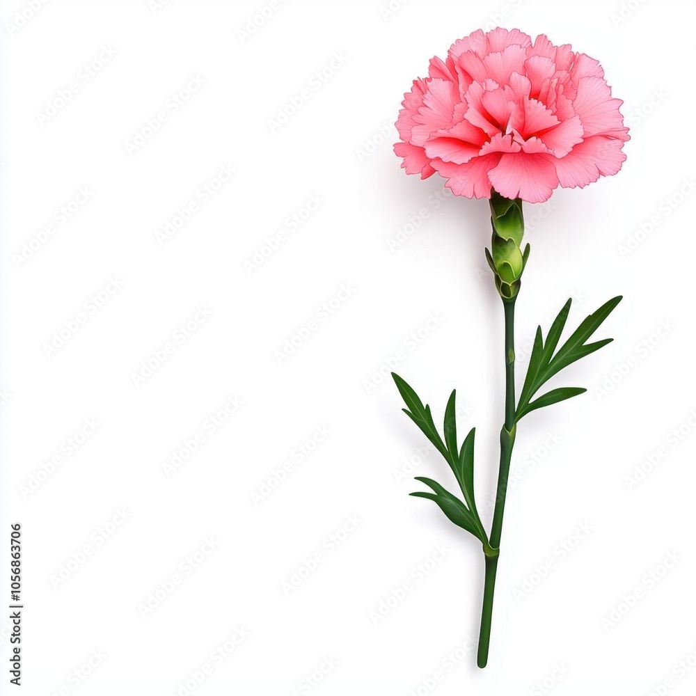 A photostock of a single carnation flower on a white background, fresh and soft. A photostock of a single carnation flower on a white background, fresh and soft.