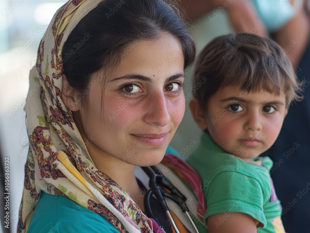 Border health clinic for refugees in crisis, medical professionals delivering care and compassion to displaced communities, highlighting the right to health for all Border health clinic for refugees in crisis, medical professionals delivering care and compassion to displaced communities, highlighting the right to health for all