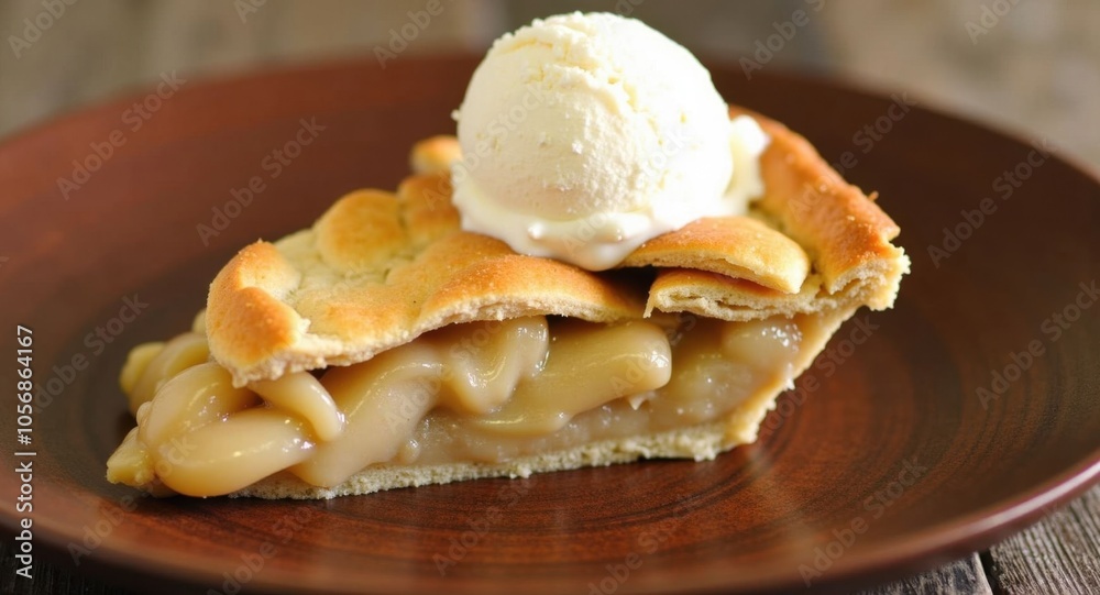 A slice of homemade apple pie with vanilla ice cream A slice of homemade apple pie with vanilla ice cream