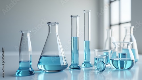 Laboratory Glassware with Blue Liquid