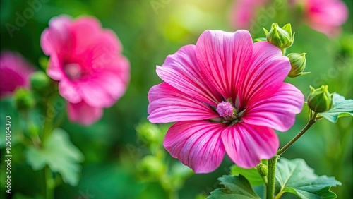 Bright pink mallow flower blooming, mallow, pink, flower, blooming, bright, colorful, vibrant, nature, garden, petal, close up