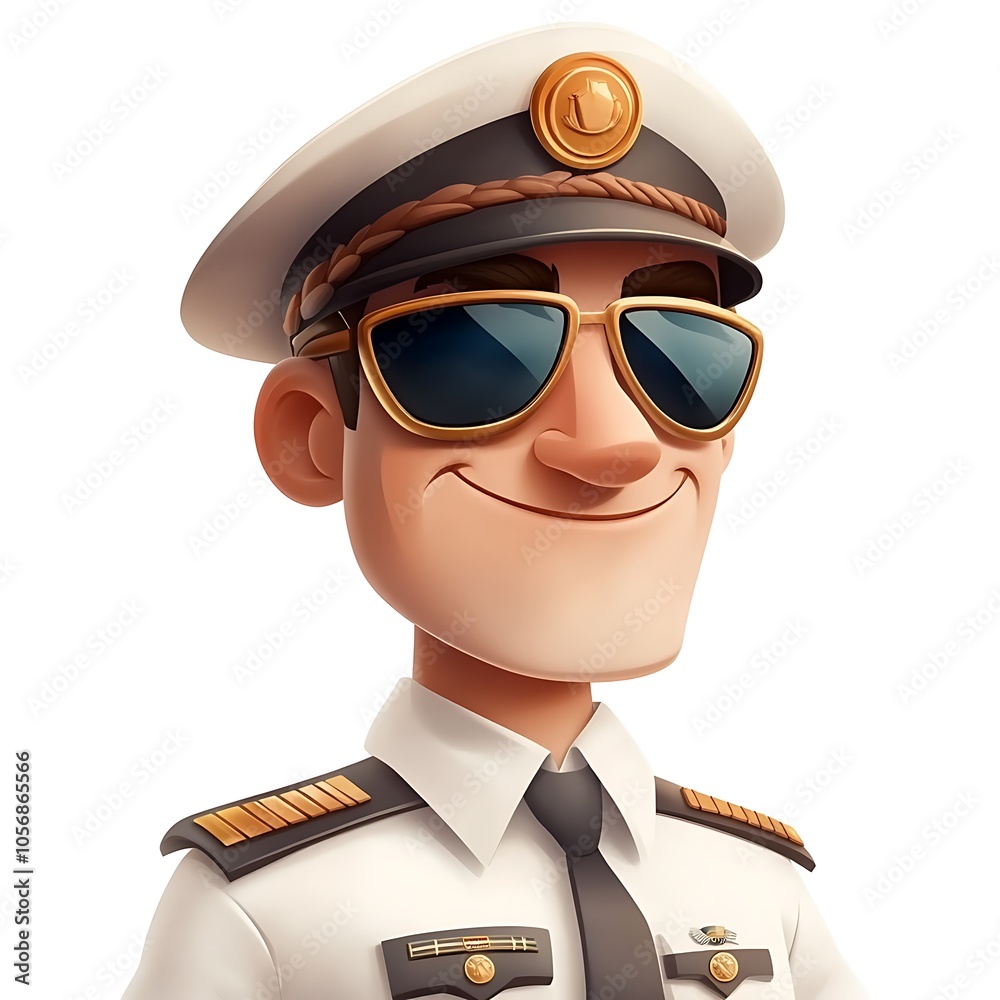 Cartoon pilot in aviator sunglasses and a uniform on a white background. Cartoon pilot in aviator sunglasses and a uniform on a white background.