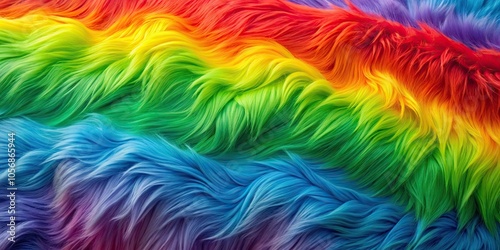 Rainbow fake fur background with waving soft texture , colorful, vibrant, plush, fluffy, fur, seamless, pattern, abstract