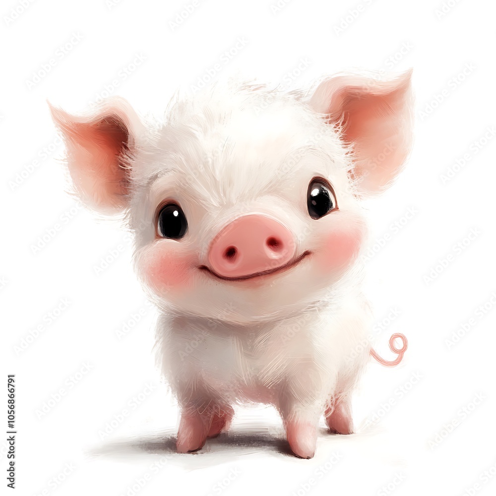 Cartoon baby pig with a curly tail on a white background. Cartoon baby pig with a curly tail on a white background.