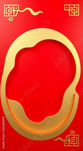 Red and Gold Chinese New Year Background with Round Frame. photo