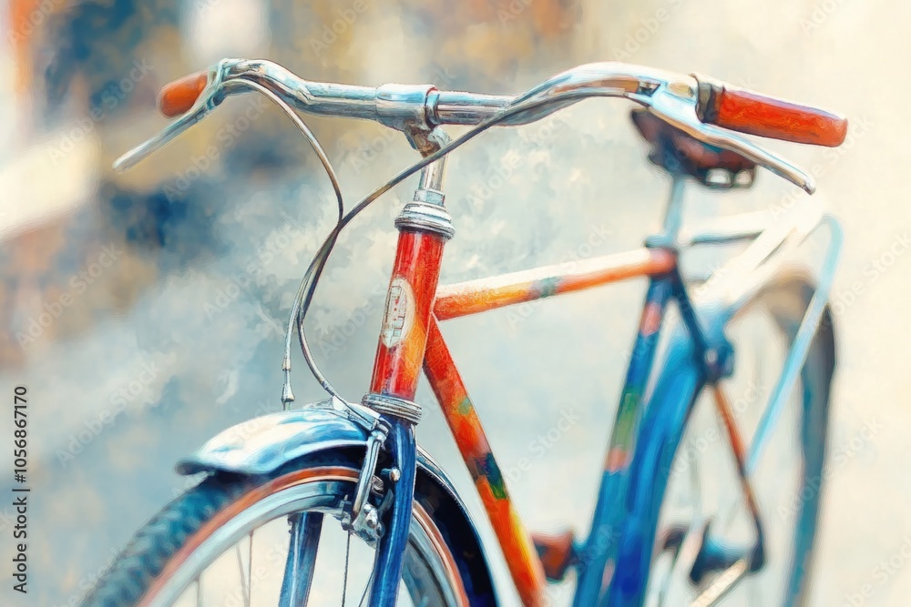 Obraz premium A close up shot of a bicycle's frame and wheels, with a blurred background