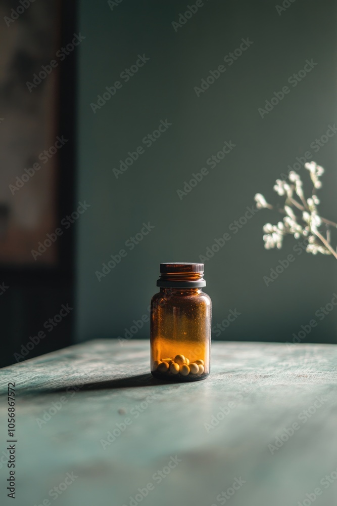 A small glass jar filled with fresh flowers A small glass jar filled with fresh flowers