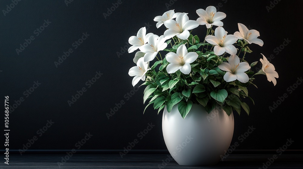 Elegant white flowers in a modern pot against a dark background. Elegant white flowers in a modern pot against a dark background.