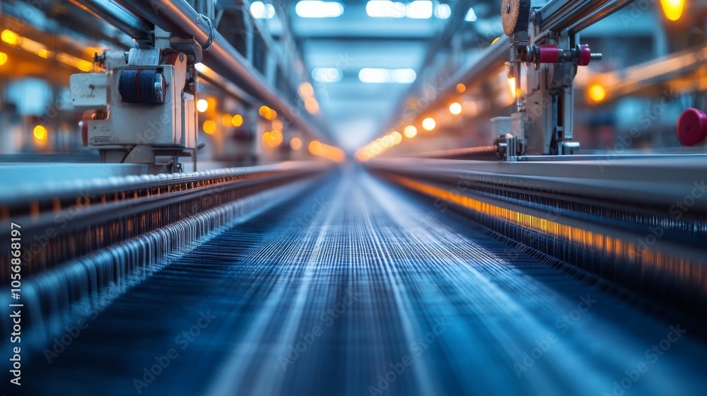Close-up of a Textile Loom Weaving Fabric in a Factory Close-up of a Textile Loom Weaving Fabric in a Factory