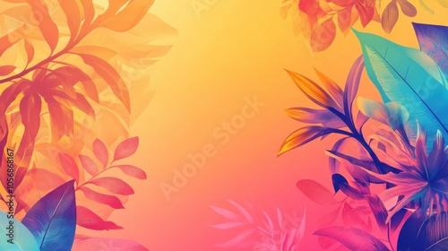 Vibrant Tropical Foliage with Warm Sunset Colors