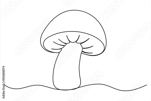 Continuous single line of drawing of mushroom edible Fresh raw vegetable concept outline vector illustration
