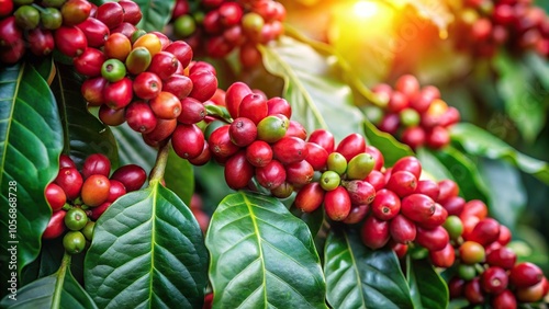 Wallpaper Mural Coffee plant with red berries and green leaves, greenery, nature Torontodigital.ca