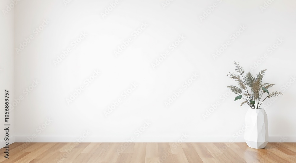 Empty white room with a vase and wood floor. Empty white room with a vase and wood floor.