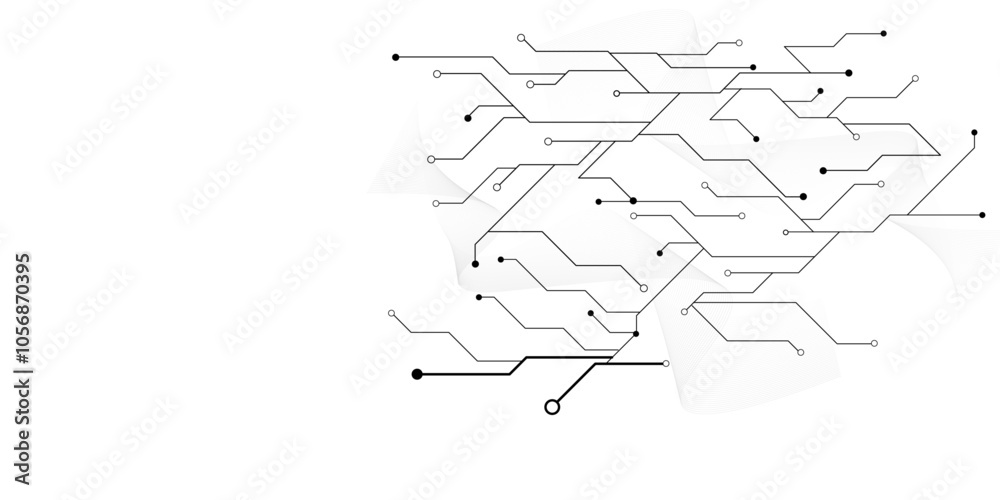 Vectors White Abstract geometric dots and lines connection circuit concept. Global communication technology background design