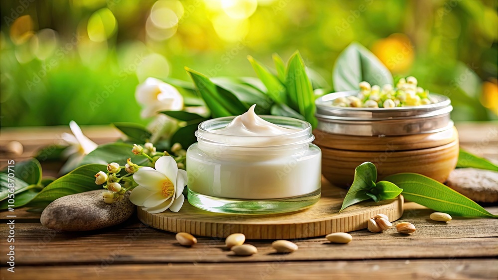 A luxurious face cream moisturizer surrounded by natural skincare products in a spa setting , skincare, bodycare A luxurious face cream moisturizer surrounded by natural skincare products in a spa setting , skincare, bodycare