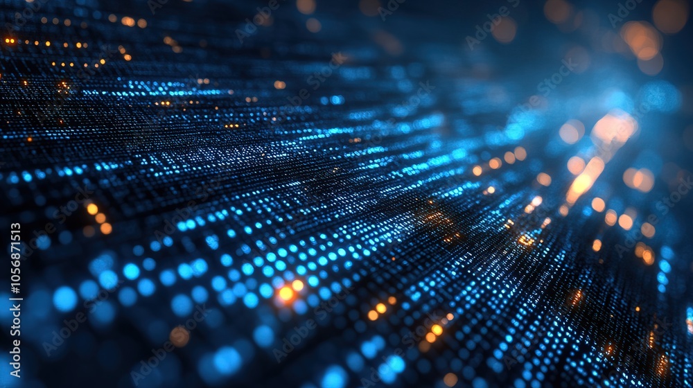 Binary code matrix background, perspective view with depth of field Binary code matrix background, perspective view with depth of field