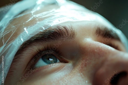 A person wrapped in plastic wrap, great for representing confusion or disorientation
