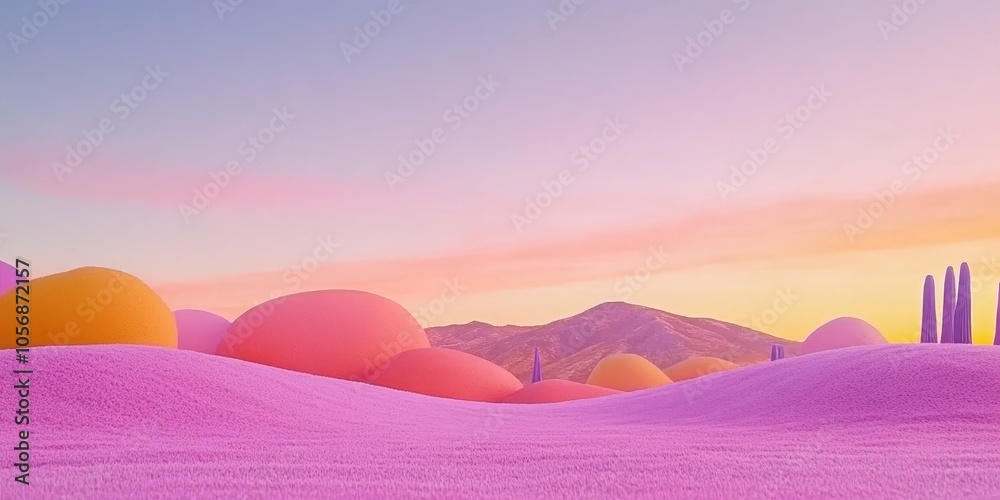 Surreal Sunset Landscape with Colorful Hills and Mountains Surreal Sunset Landscape with Colorful Hills and Mountains