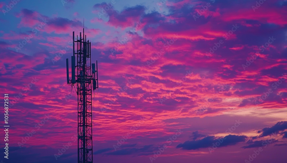Stunning Pink Sunset with Communication Tower