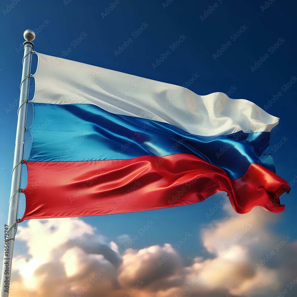 Russian flag waving among the clouds in the sky
Russian flag waving among the clouds in the sky