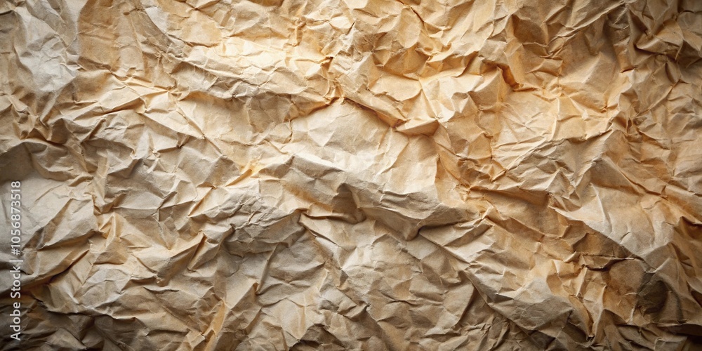 Crumpled paper with a mix of light and dark shades of brown and beige, paper texture, folded Crumpled paper with a mix of light and dark shades of brown and beige, paper texture, folded