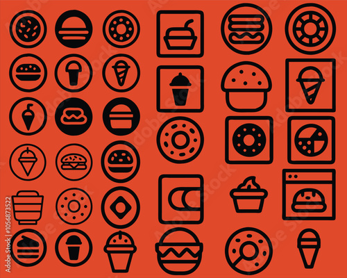 Food and drinks line web icons set. set of icons for web. food, snack, vector, sweet, sandwich, drink, beverage, croissant, pictogram, fastfood, lunch, bread, restaurant, pizza. Adobe Vector.