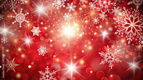 Red Christmas background with sparkling snowflakes and light bokeh effects, creating a warm and magical winter atmosphere