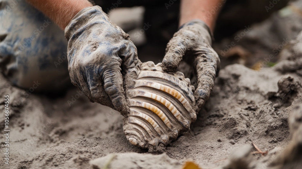 Fototapeta premium Archaeologist Discovering Ancient Artifact