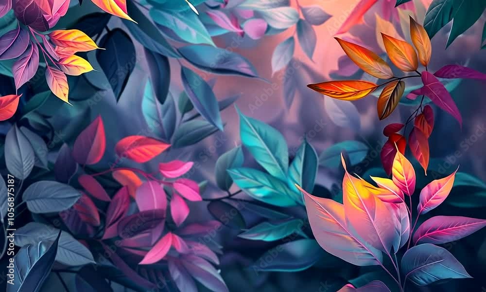 A vibrant, abstract illustration of colorful leaves against a soft, blurred background. A vibrant, abstract illustration of colorful leaves against a soft, blurred background.