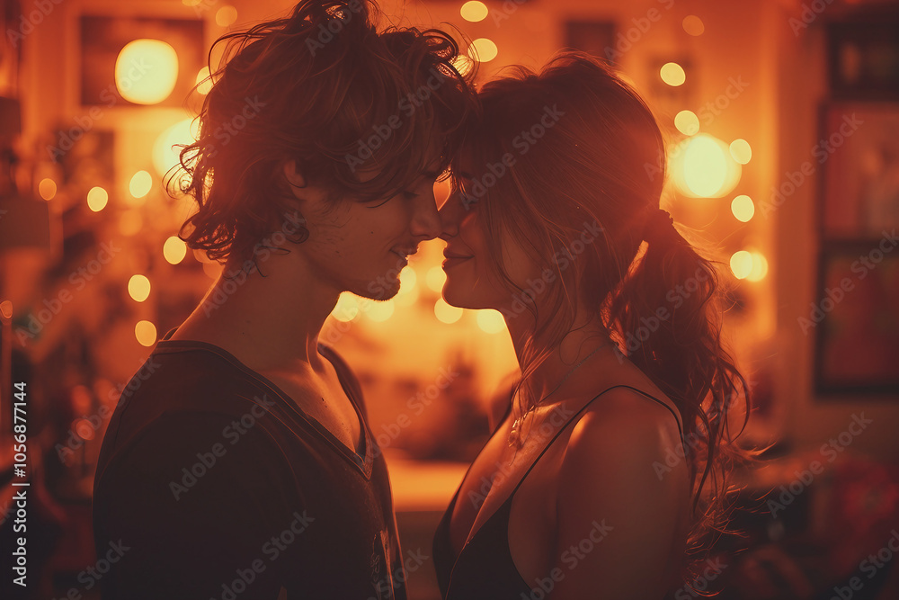 Portrait of happy cute couple time at home AI generated image