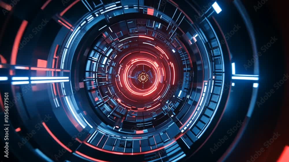 A futuristic tunnel design featuring vibrant red and blue lights, creating a sense of depth and motion. A futuristic tunnel design featuring vibrant red and blue lights, creating a sense of depth and motion.