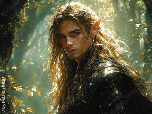 Fantasy Elf Warrior in Enchanted Forest
