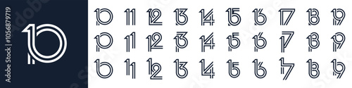collection of creative number 10 to 19 logo designs. abstract number design vector illustration