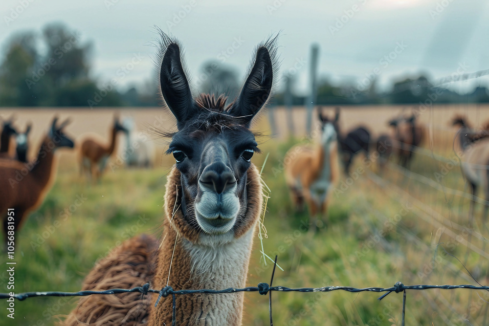 Naklejka premium Generated AI portrait of cute alpaca lama