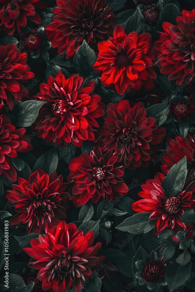 A close-up shot of a bouquet of red flowers with green leaves A close-up shot of a bouquet of red flowers with green leaves