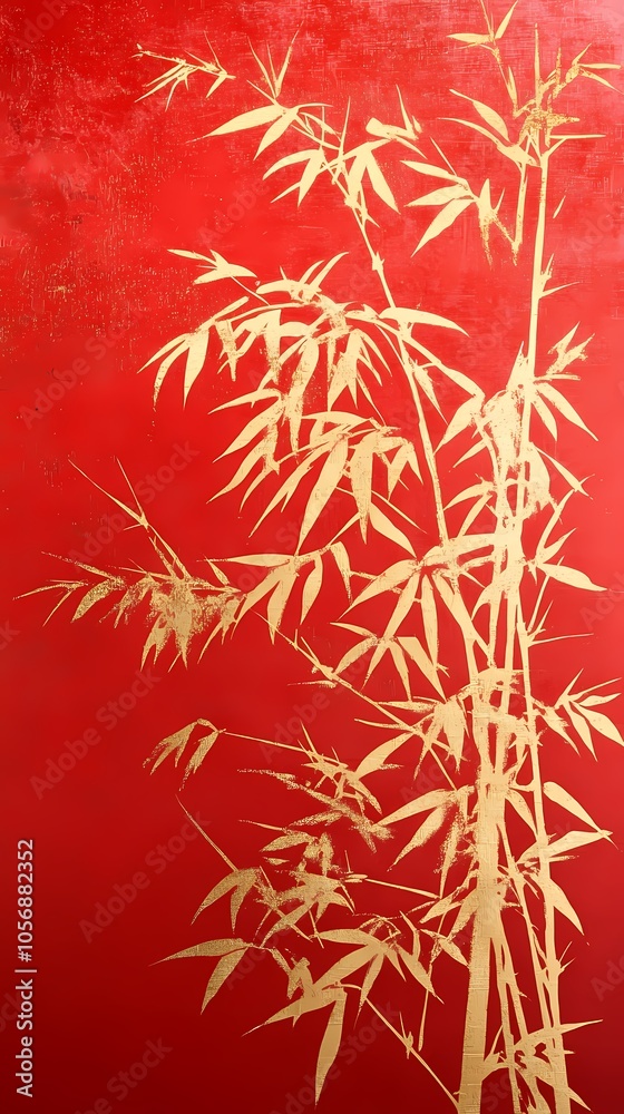 Traditional Chinese red bamboo leaves pattern wallpaper illustration poster background Traditional Chinese red bamboo leaves pattern wallpaper illustration poster background