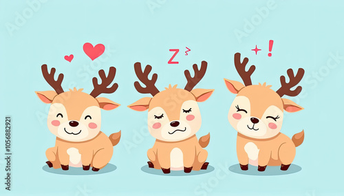 Kawaii Christmas Reindeer - Three Cute Reindeers