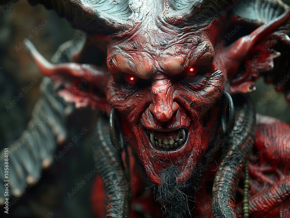 Demonic Portrait: A Close-Up of a Terrifying Creature