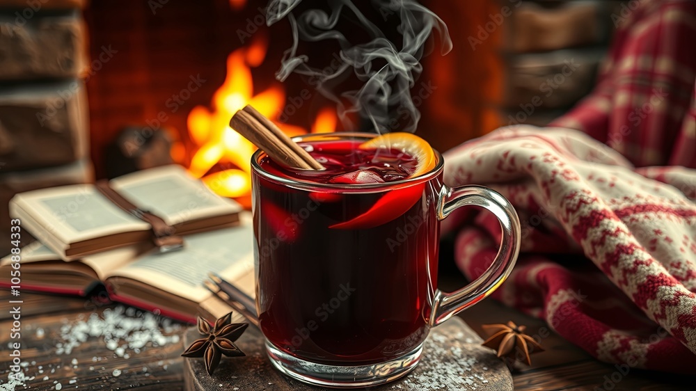 A steaming mug of spiced beverage rests beside a cozy blanket and a worn book, inviting warmth and comfort by a crackling fire. A steaming mug of spiced beverage rests beside a cozy blanket and a worn book, inviting warmth and comfort by a crackling fire.