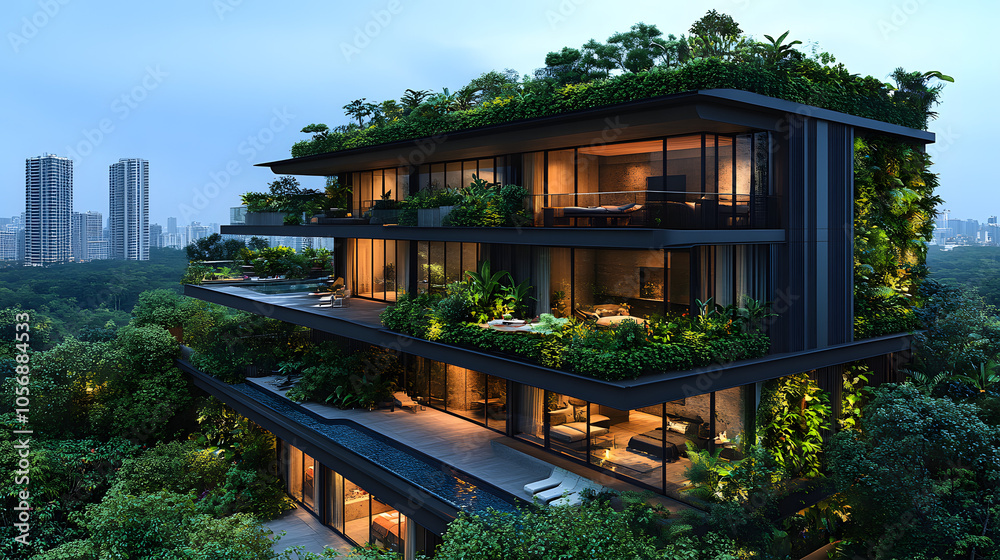 Modern Eco-Friendly Skyscraper with Vertical Garden: Towering Green Architecture with Lush Foliage and Sustainable Design
Modern Eco-Friendly Skyscraper with Vertical Garden: Towering Green Architecture with Lush Foliage and Sustainable Design
