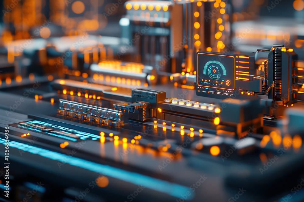A close-up of a high-tech circuit board with glowing components, showcasing intricate design and advanced technology. A close-up of a high-tech circuit board with glowing components, showcasing intricate design and advanced technology.