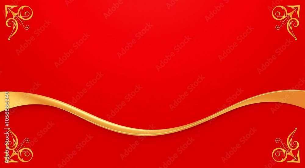 Red background with gold curve and ornate corners. Red background with gold curve and ornate corners.