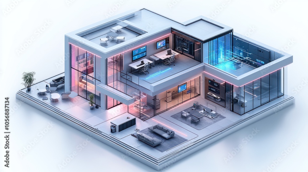 Modern architectural model of a high-tech home interior. Modern architectural model of a high-tech home interior.