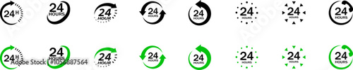 Obraz na płótnie 24 7 service icon set. 24/7 call, concept with green call icon. 24 hour support. Help desk. Vector illustration. w salonie