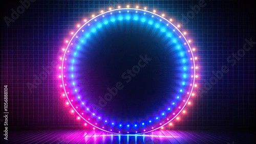 Geometric shape art background of flashing neon dashed circle lights, neon, geometric, shape, art, background, flashing